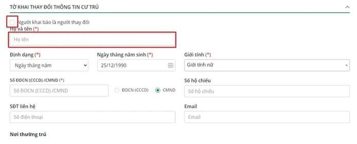 Khai báo thông tin người khai báo tạm trú