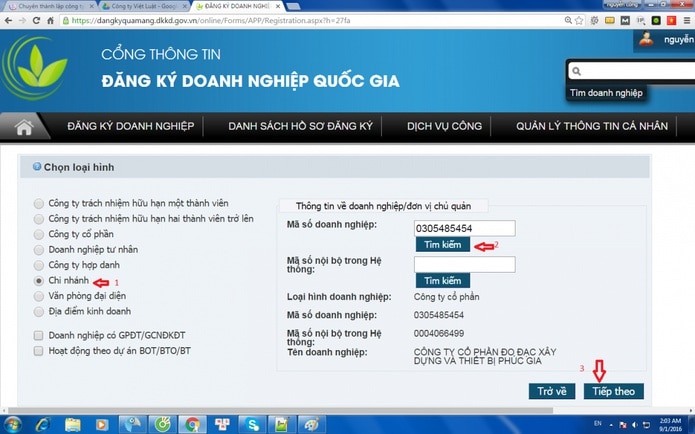 đăng ký thành lập chi nhánh công ty online