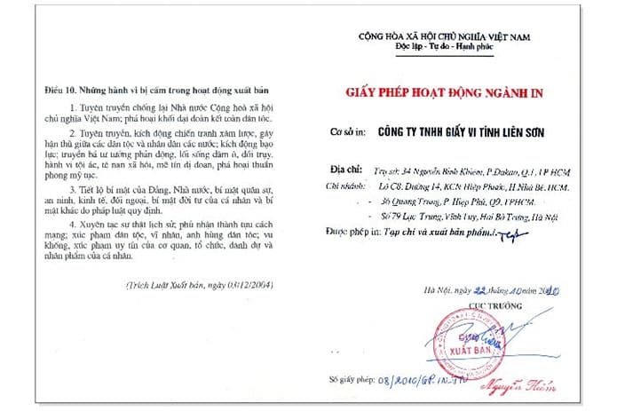 Xin cấp giấy phép hoạt động ngành in