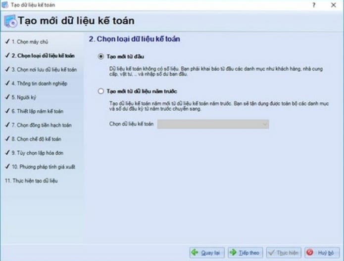 chọn loại dữ liệu kế toán phần mềm kế toán misa