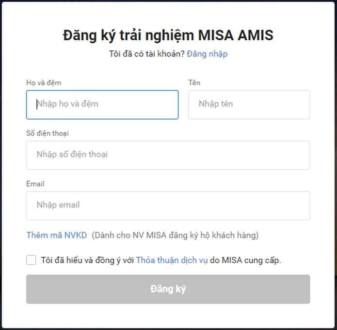 đăng ký tài khoản phần mềm kế toán amis