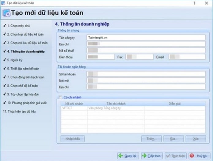 điền thông tin doanh nghiệp phần mềm kế toán misa