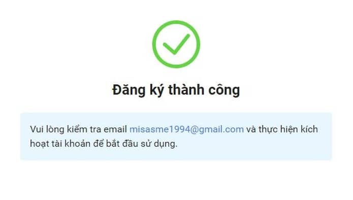 giao diện đăng ký thành công phần mềm kế toán amis