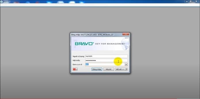 giao diện đăng nhập phần mềm kế toán bravo