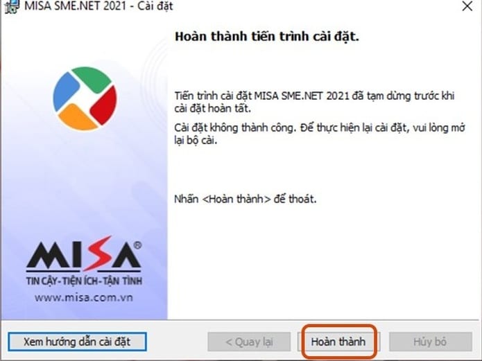 hoàn tất cài đặt phần mềm kế toán misa