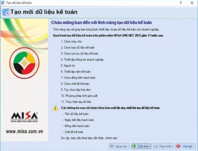 tạo mới dữ liệu phần mềm kế toán misa