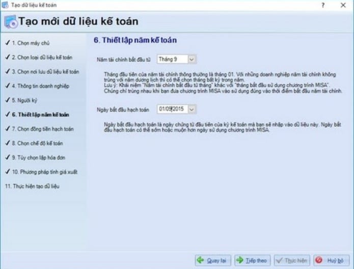 thiết lập năm kế toán phần mềm kế toán misa