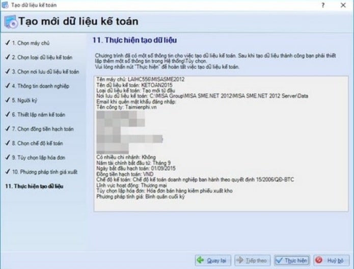 thực hiện tạo dữ liệu phần mềm kế toán misa