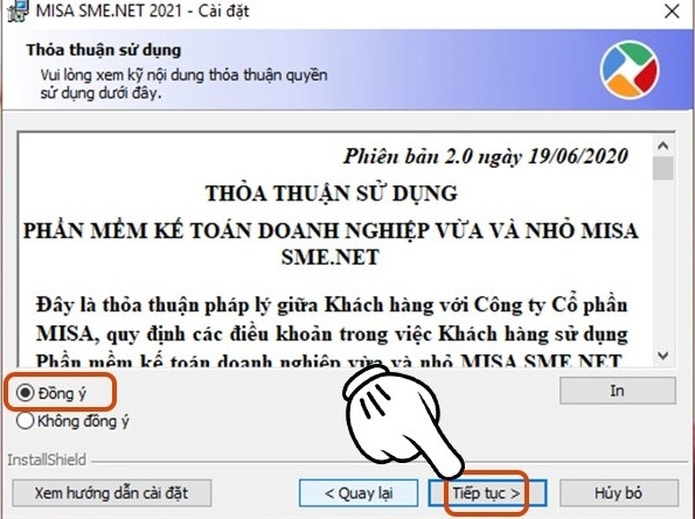 xác nhận cài đặt phần mềm kế toán misa