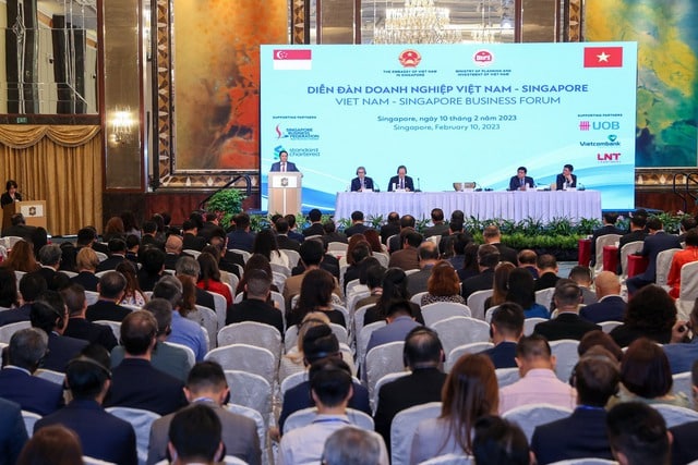 khán phòng diễn đàn doanh nghiệp việt nam – singapore diễn ra sáng 10.2 tại singapore chật kín chỗ. Ảnh: nhật bắc.