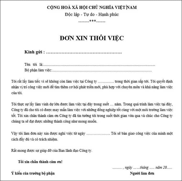 Mẫu đơn xin nghỉ việc giáo viên