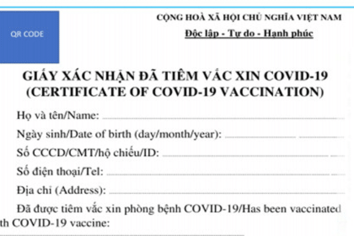 Chứng nhận đã tiêm đầy đủ vaccine ngừa Covid 19