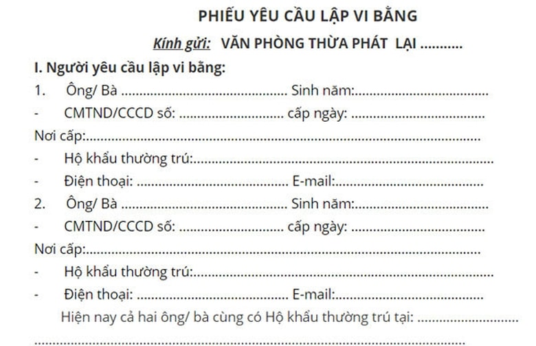 Yêu cầu lập vi bằng