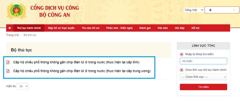 Chọn cấp hộ chiếu