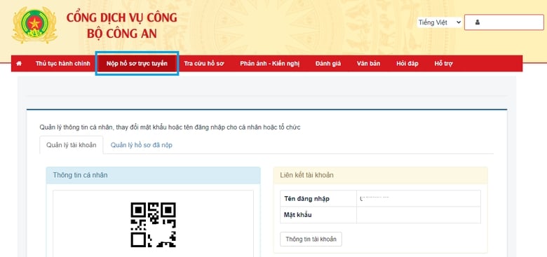 Chọn Nộp hồ sơ trực tuyến