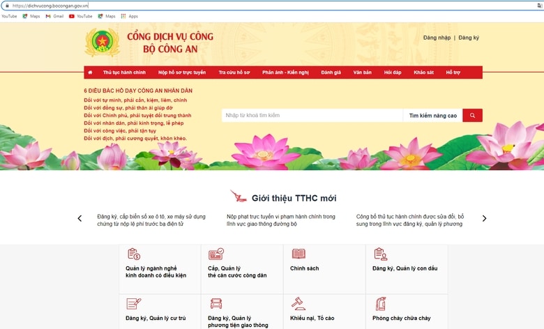 Truy cập Cổng dịch vụ công Bộ Công an