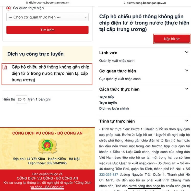 Chọn cấp hộ chiếu phổ thông ở trong nước