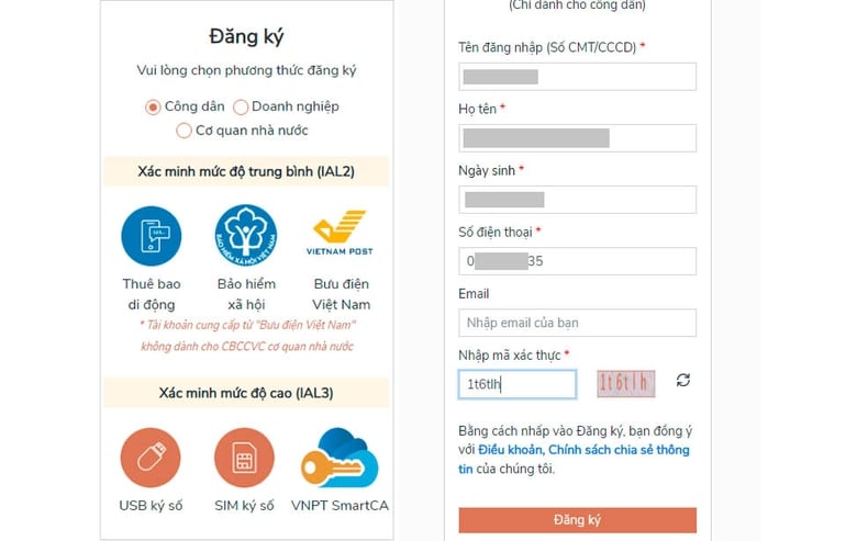 Chọn đối tượng đăng ký