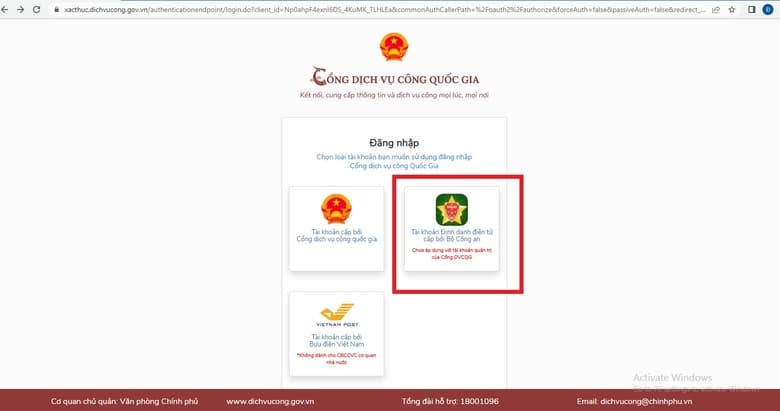 Đăng nhập Cổng dịch vụ công quốc gia