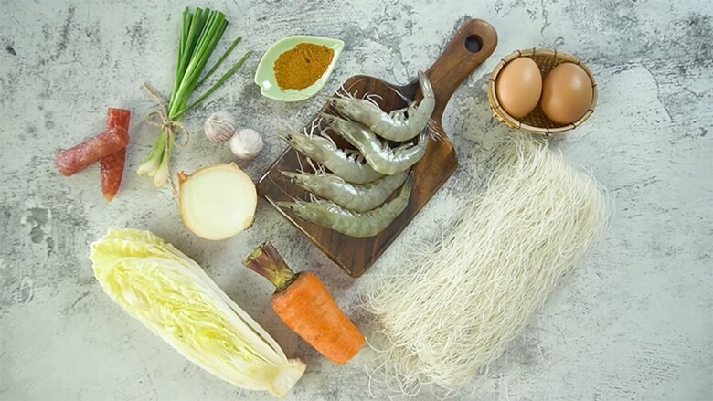 Nguyên liệu nấu bún gạo xào Singapore