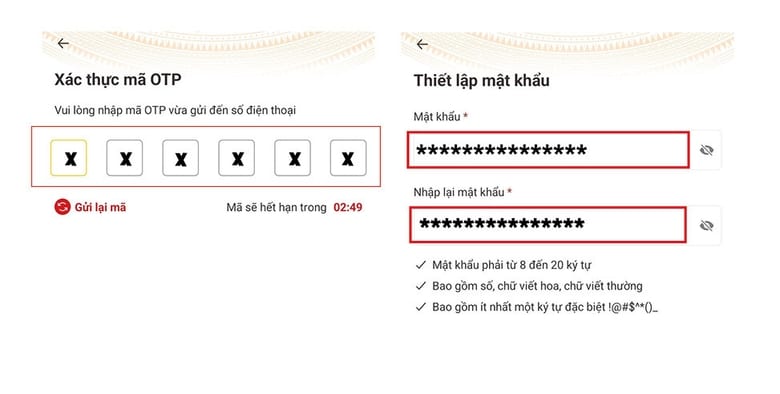 Nhập OTP để thiết lập mật khẩu