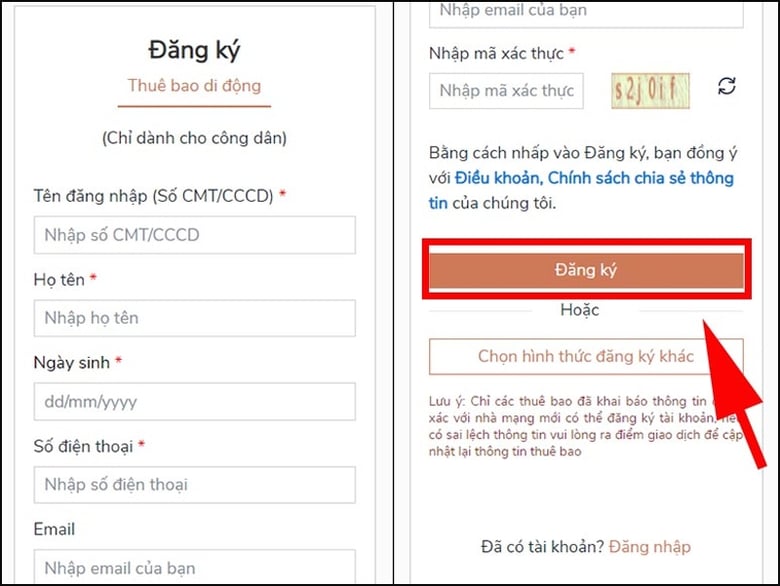 Nhập thông tin đăng ký