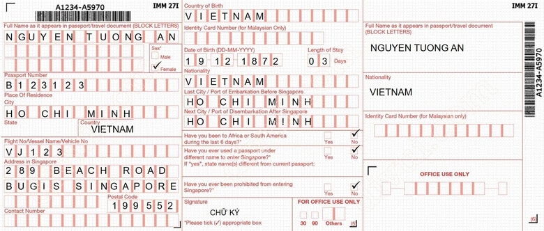 Tờ khai nhập cảnh Singapore trực tuyến