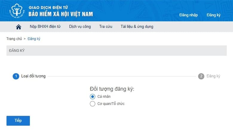 Truy cập trang đăng ký